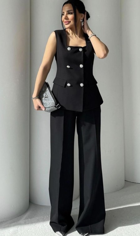 طقم رسمي فيست وبنطلون زر فضي